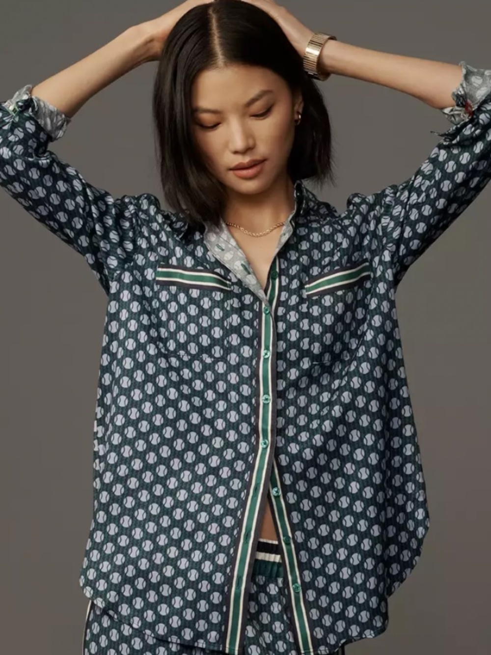 Maeve Silky Shirt Blouse in Tennis Print